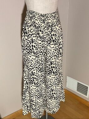 Wide Leg Animal Print Pants - Cream/Black